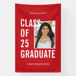 Red & White Class Of 2025 Photo Graduation Banner