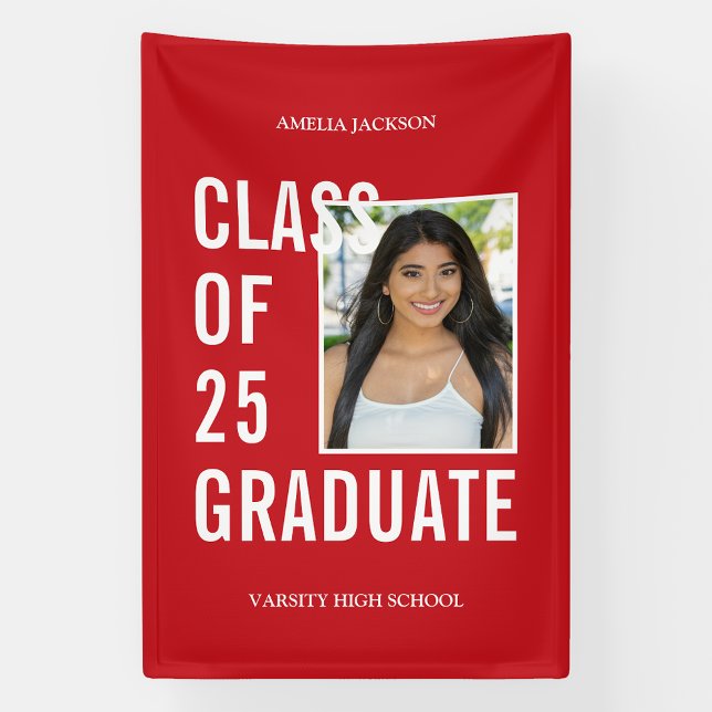 Red & White Class Of 2025 Photo Graduation Banner (Creator Uploaded)