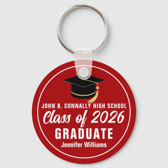 Red White Class of 2026 Personalized Graduate Gift Key Ring (Front)