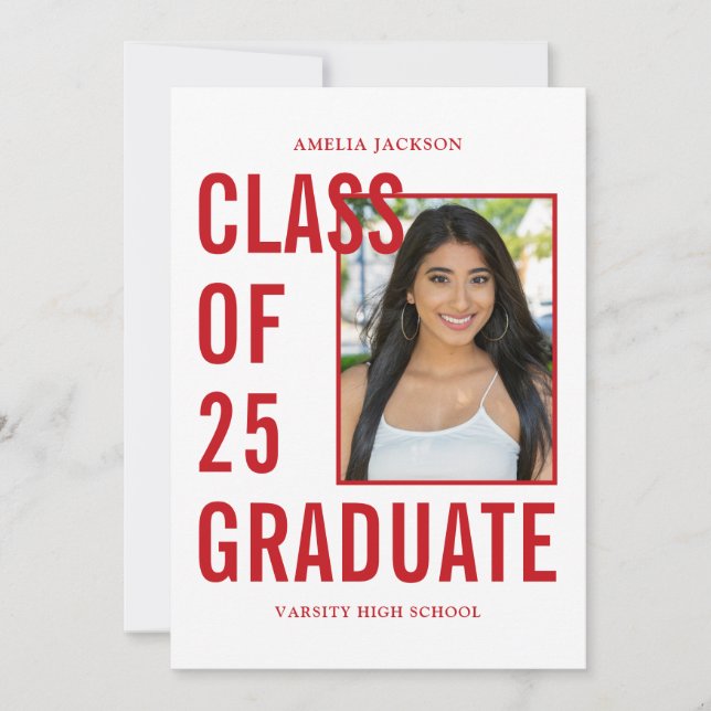 Red & White Class Of 25 Photo Graduation Announcement (Front)