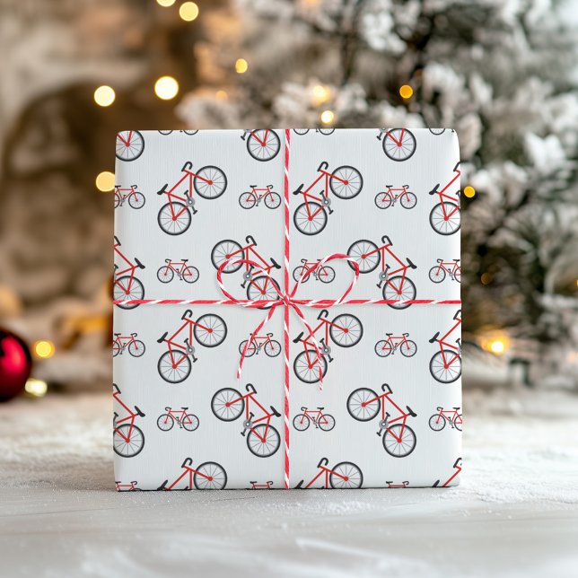 Red White Classic Bicycle Pattern Christmas Wrapping Paper (Creator Uploaded)