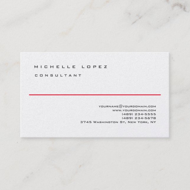 Red White Classical Elegant Plain Premium Pearl Business Card (Front)