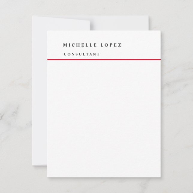 Red White Classical Elegant Plain Professional  Card (Front)