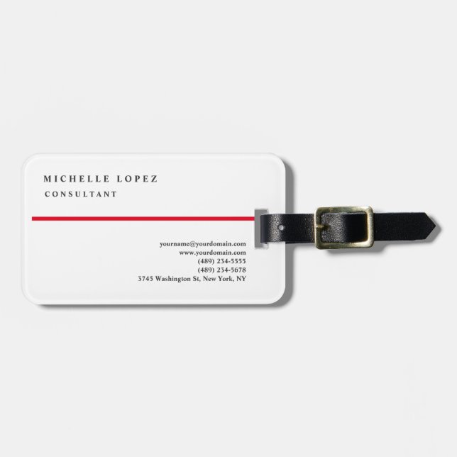 Red White Classical Elegant Plain Professional Luggage Tag (Front Horizontal)
