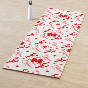 Red & White Coastal Lobster 🌊🦞Pattern Monogram Yoga Mat