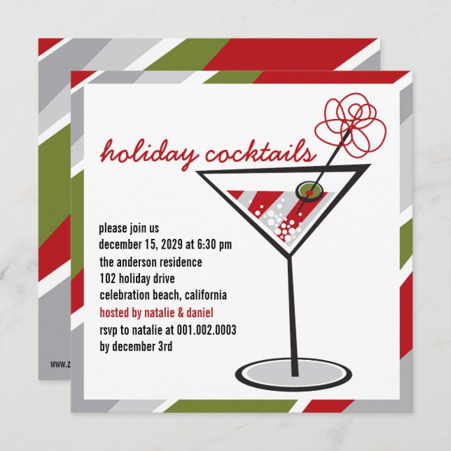Red White Cocktail Martini Holiday Party Invite (Front/Back)