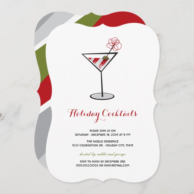 Red White Cocktail Martini Modern Holiday Party Invitation (Front/Back)