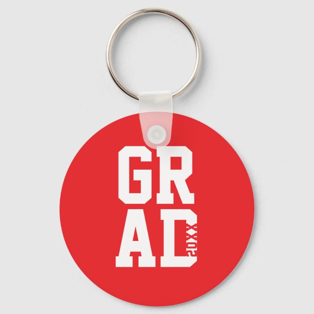 Red White College Colors Graduation Keepsake Key  Ring (Front)