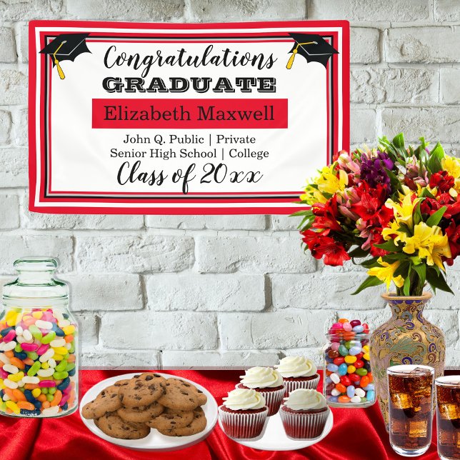 Red | White Congratulations Graduate Graduation Banner (Creator Uploaded)