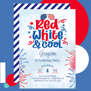 Red White & Cool Birthday Party Invitation
