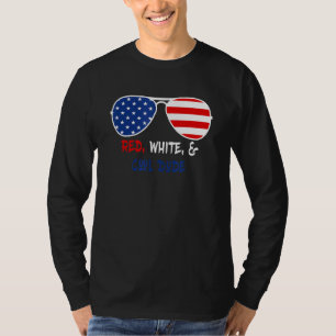 Red White Cool Dude Us Flag Sunglasses Fun Patriot T-Shirt