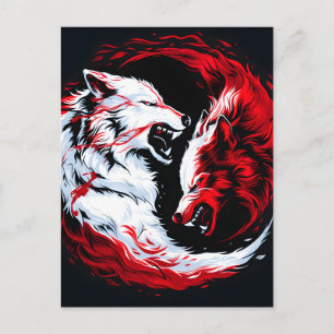 Red White Cosmic Wolf Warrior Announcement Postcard