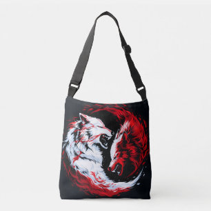 Red White Cosmic Wolf Warrior Crossbody Bag