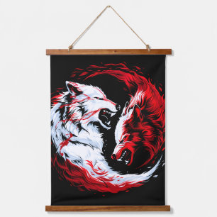 Red White Cosmic Wolf Warrior Hanging Tapestry