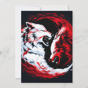 Red White Cosmic Wolf Warrior Holiday Card