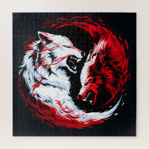 Red White Cosmic Wolf Warrior Jigsaw Puzzle