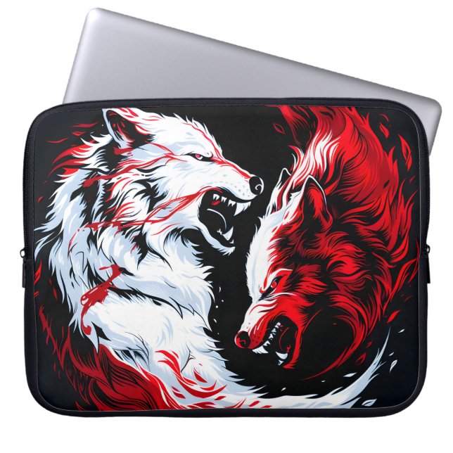 Red White Cosmic Wolf Warrior Laptop Sleeve (Front)