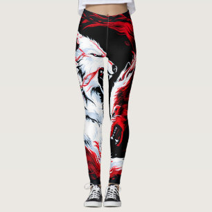 Red White Cosmic Wolf Warrior Leggings