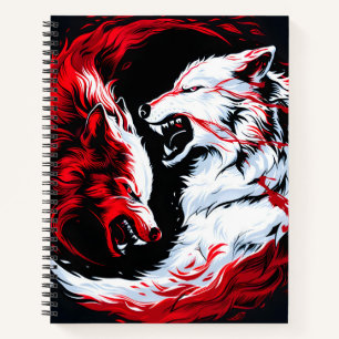 Red White Cosmic Wolf Warrior Notebook