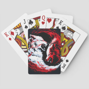 Red White Cosmic Wolf Warrior Playing Cards