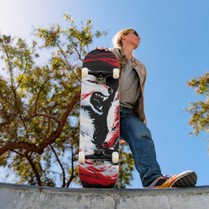 Red White Cosmic Wolf Warrior Skateboard