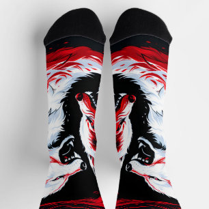 Red White Cosmic Wolf Warrior Socks