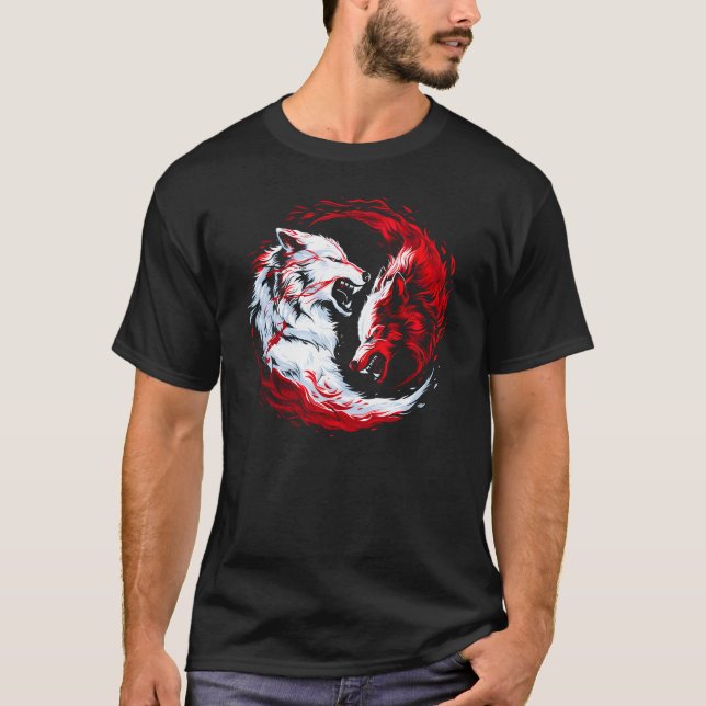Red White Cosmic Wolf Warrior T-Shirt (Front)