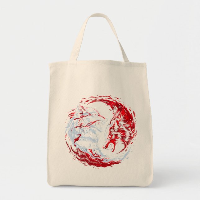 Red White Cosmic Wolf Warrior Tote Bag (Front)