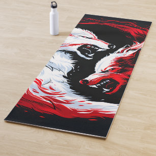 Red White Cosmic Wolf Warrior Yoga Mat