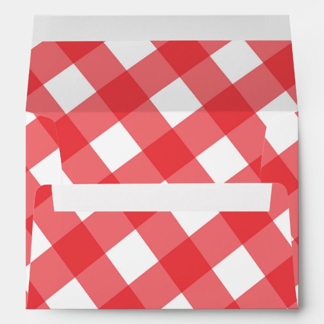 Red & White Country Gingham Chequered Invitation Envelope (Back (Bottom))