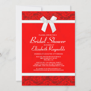 Red & White Country Lace Bridal Shower Invitations