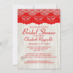 Red & White Country Lace Bridal Shower Invitations
