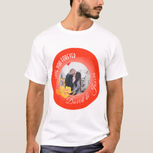 Red White Couple Photo Name Modern Valentines Day T-Shirt