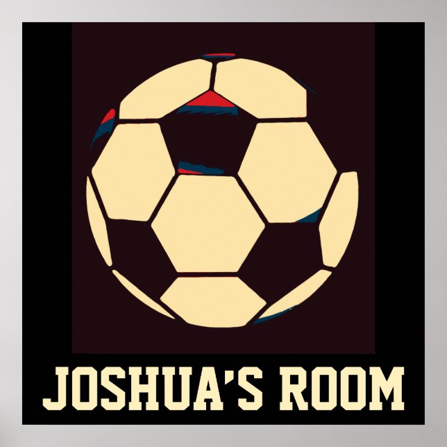 Red White Cream Black Soccer Ball Custom Name Room Poster (Front)