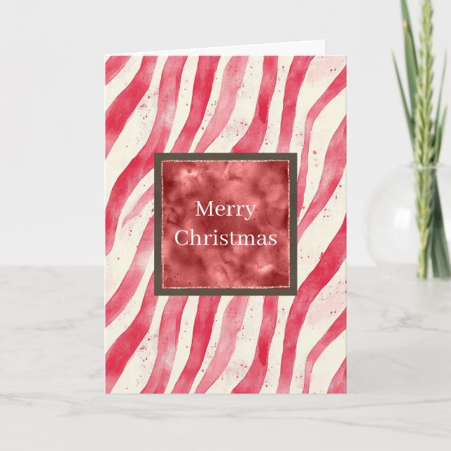 Red White Cream Peppermint Stripes Christmas Card (Front)