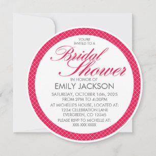 Red white custom bridal shower round invitations