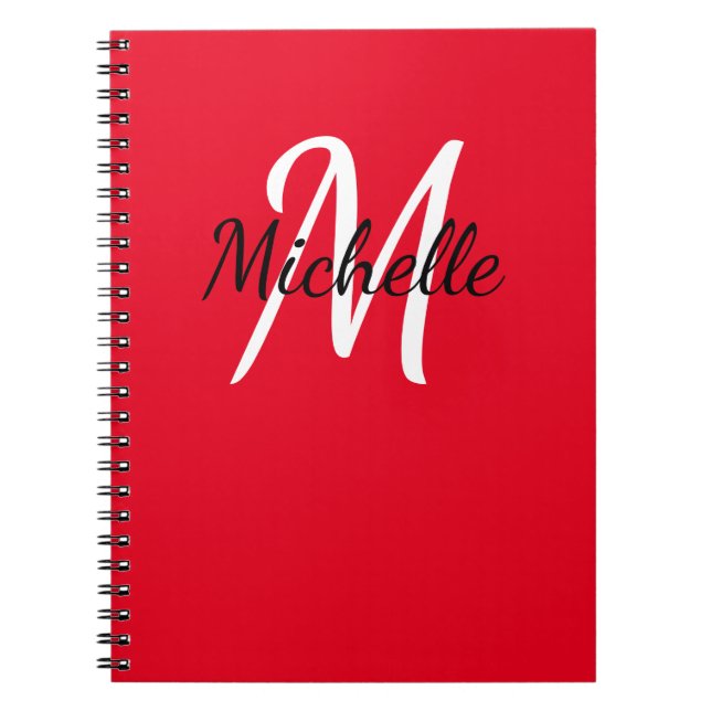 Red & White Custom Monogram Cute Notebook (Front)