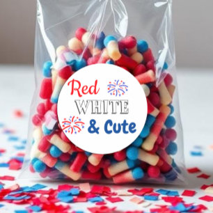 Red White & Cute 4th of July Classic Round Sticker