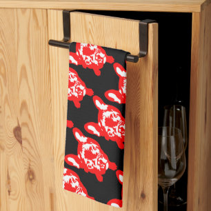 Red White cute French Bulldog Tea Towel