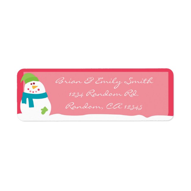 Red white cute snowman return address labels (Front)