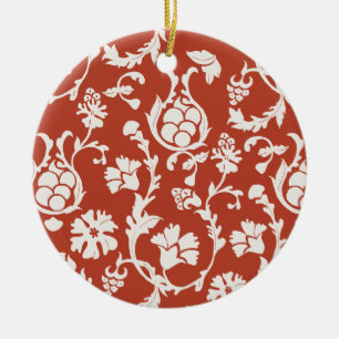 Red & White Damask Floral Ceramic Tree Decoration