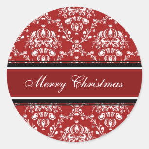Red White Damask Merry Christmas Stickers