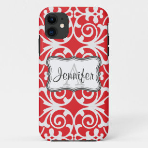 Red & White Damask Monogram iPhone 5 Case-Mate iPhone Case