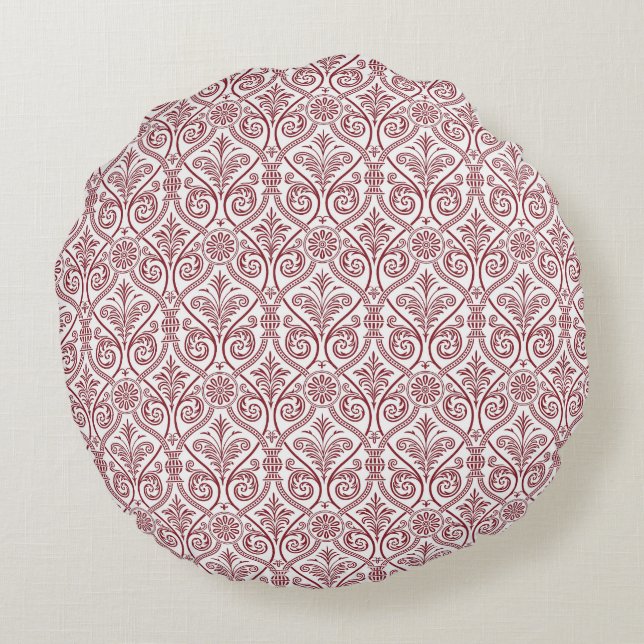 Red & White Damask Round Pillow (Back)