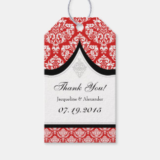 Red White Damask Wedding Thank You Tags