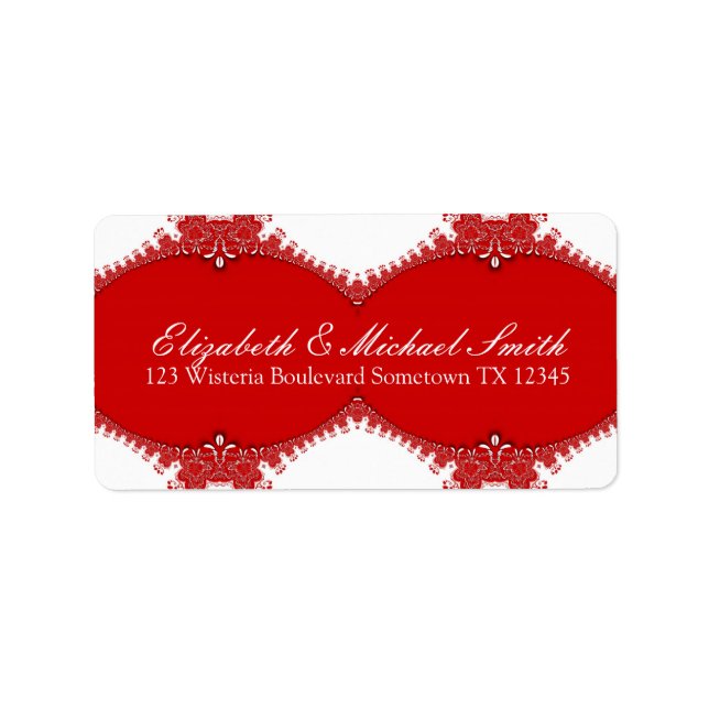 Red White Decor Lace Address Stickers Label (Front)