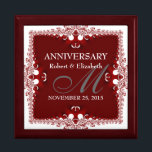 Red White Decor Lace Wedding Anniversary GiftBox Gift Box<br><div class="desc">Custom design monogram wooden gift boxes with lids : Unique and Stylish fractal art lace in red and white lace like design - Exquisite and elegant custom Wedding, Anniversary or engagement present. Personalise with names, anniversary date and monogram or numbers - made into a wonderful wooden gift box to keep...</div>