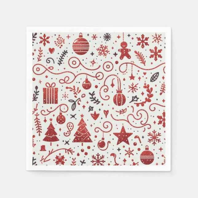 Red White Decorative Holiday Napkin (Front)