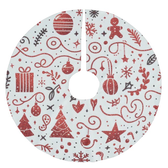 Red White Decorative Holiday Tree Skirt (Front)