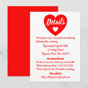 Red & White Details Directions Love Heart Wedding Invitation